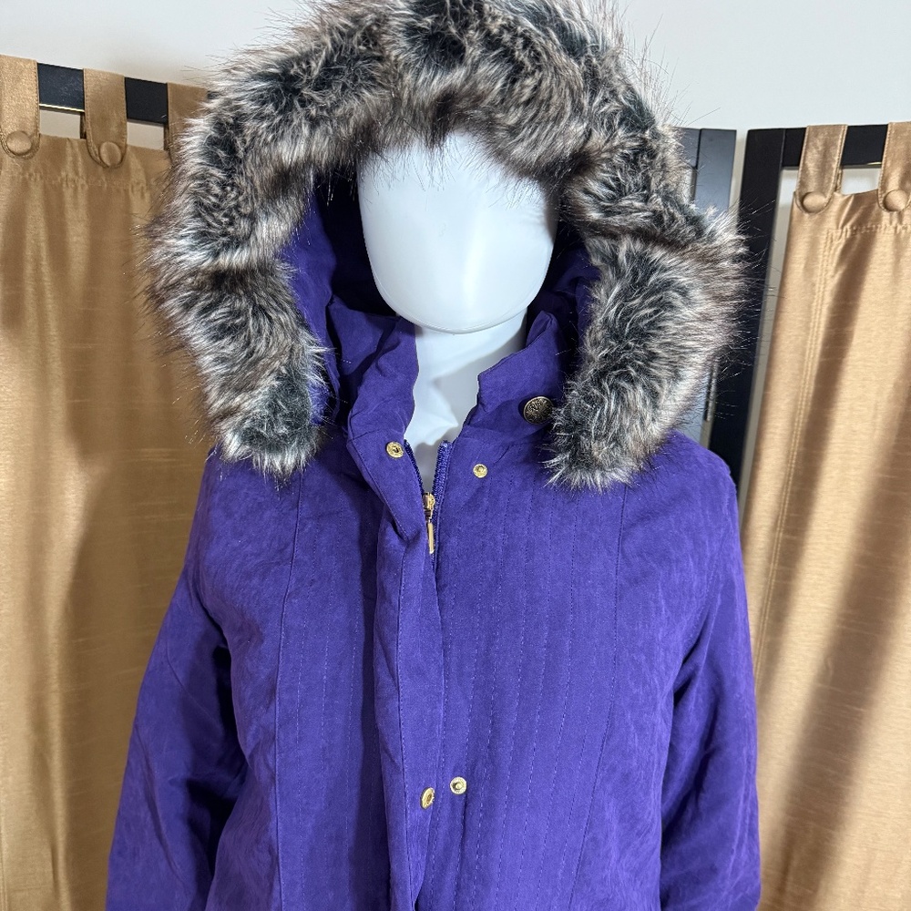 Studio Works Hooded Jacket Coat with Removal Hood with Fur Trim size S